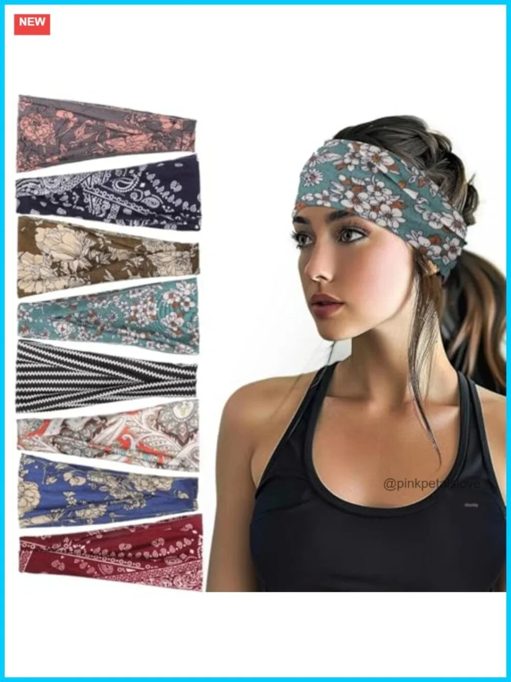 8 Pack Non-Slip Knotted Headbands Polyester Elastic Hair Wraps Yoga Workout
